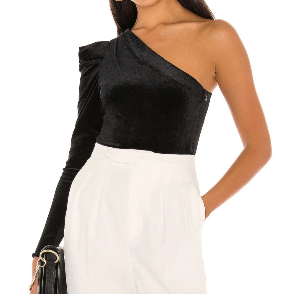 All Saints One Shoulder Velvet Body Suit